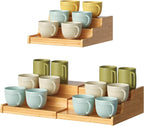 3-Tier Expandable Bamboo Mug Holder For Countertop Coffee Cup Holder Display Mug Organizer Mug Rack for Coffee Bar Organizer Mug Shelf for Cabinet for Kitchen, Home