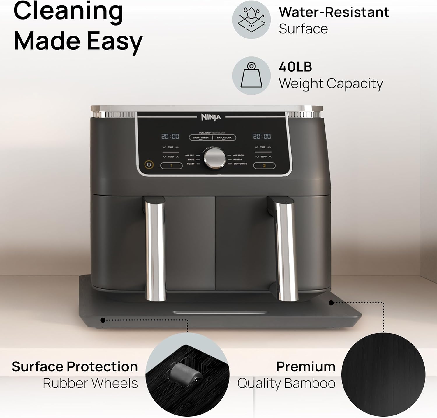 Ibyx Elegant Sliding Tray for Your Coffee Maker & Heavy Kitchen Appliances - Sturdy, Slides Easily from Under The Cabinet (Black, 16" W x 13" D)