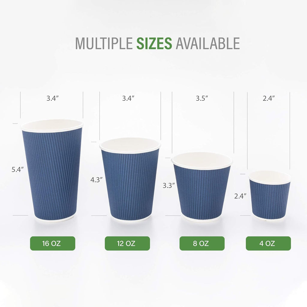 Restaurantware-12 Ounce Disposable Coffee Cups, 500 Ripple Wall Hot Cups For Coffee - Lids Sold Separately, Rolled Rim, Midnight Blue Paper Insulated Coffee Cups, For Hot Coffee, Tea, And More