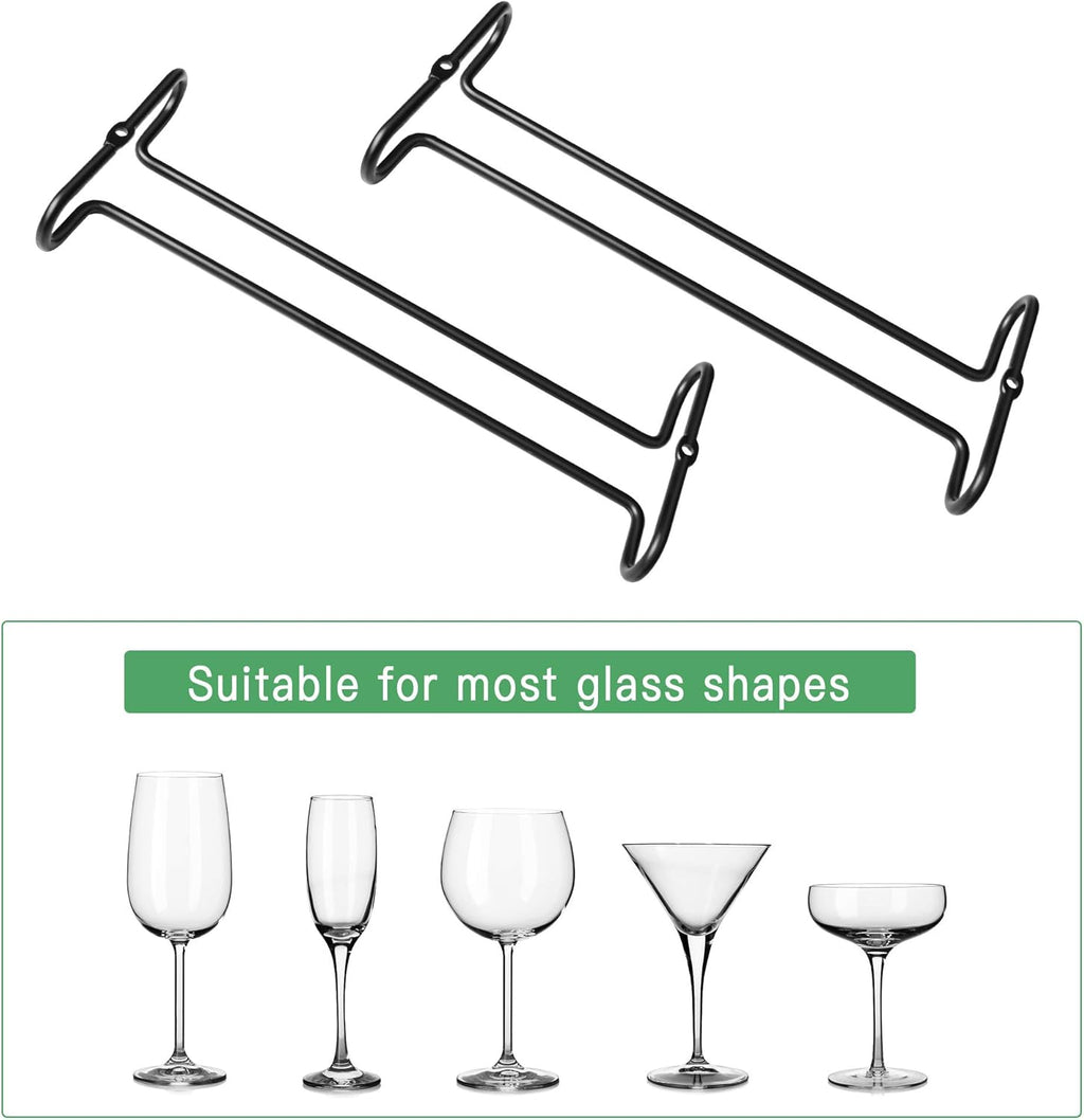 4 Pack Steamware Wine Glass Hanging Rack, Metal Stemware Holder Storage Wall Mount Under Cabinet Kitchen Bar Pub, Black
