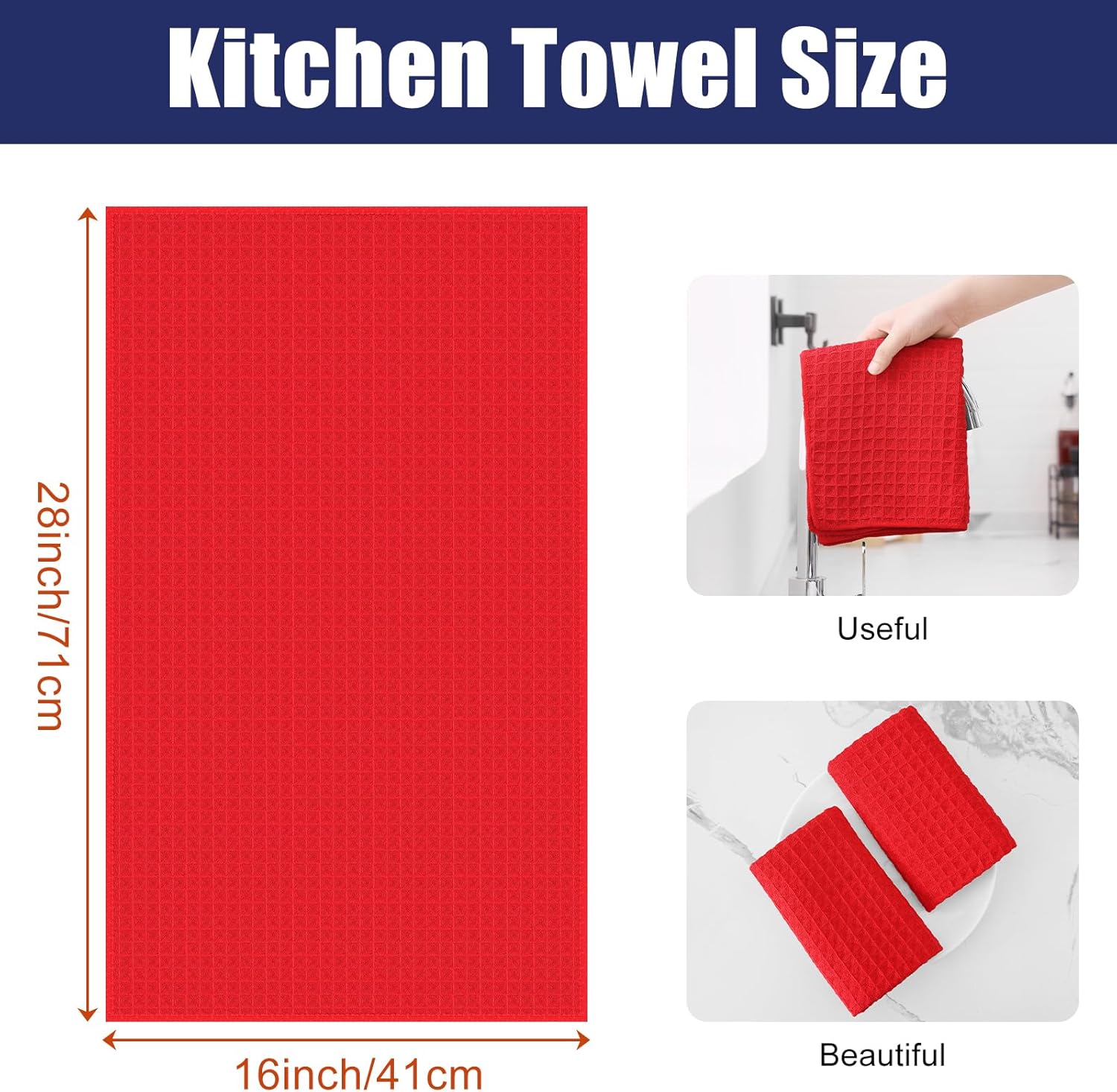 Homaxy Microfiber Waffle Weave Kitchen Towels, 16 x 28 Inch Ultra Absorbent and Solid Color Dish Towels, 8 Pack, Red