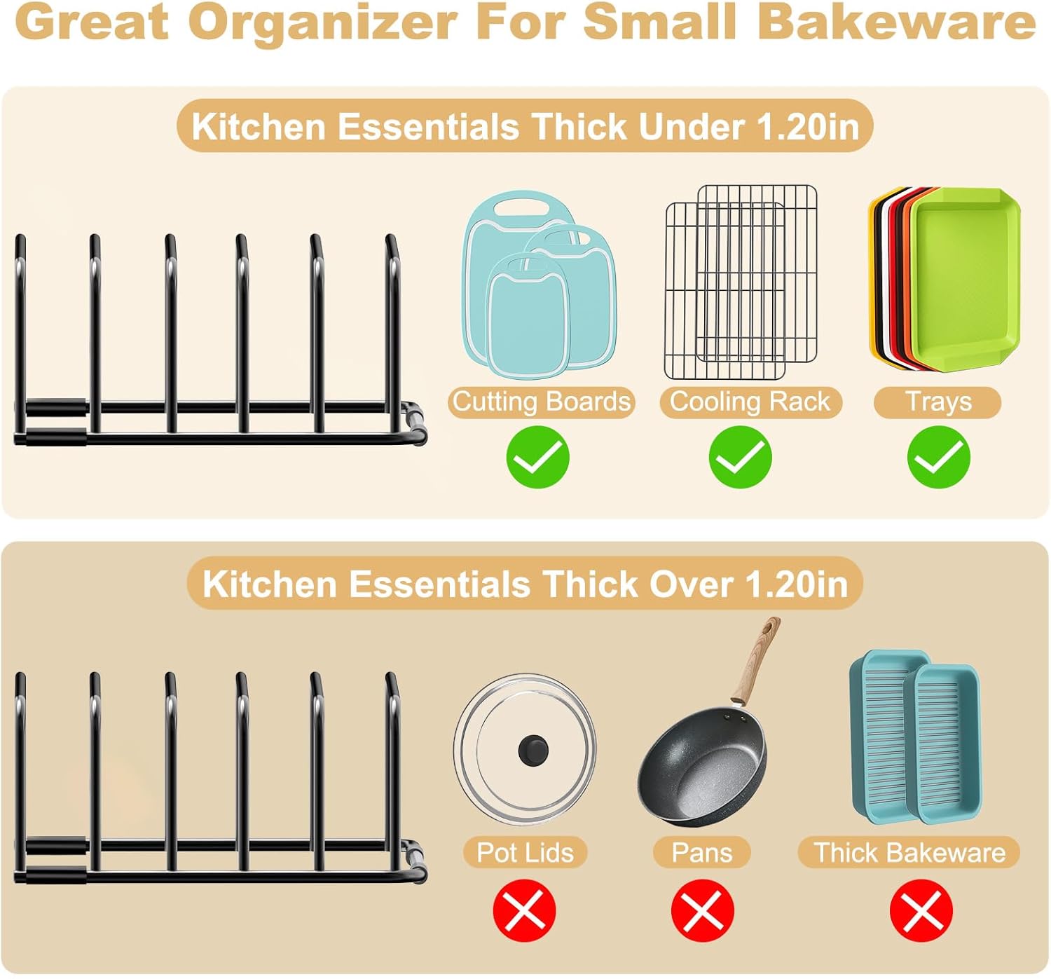 Cutting Board Organizer, [1-Pack] Cutting Board Holder Rack Baking Cookie Pan Sheets Cooling Small Racks Storage Stand for Kitchen Cabinet Countertop Bakeware Storage Organizer Metal Black