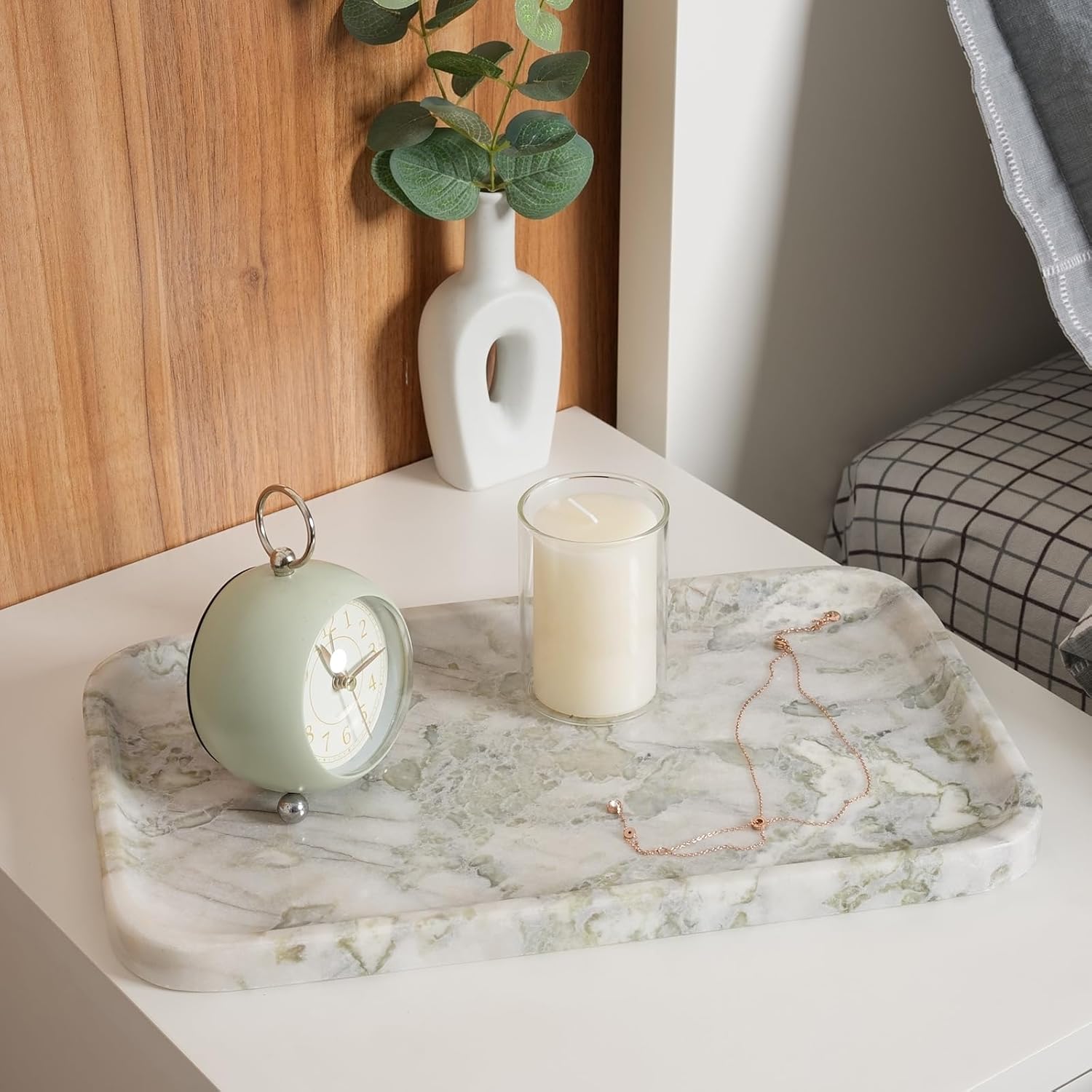 Marble Vanity Tray, Large Stone Bathroom Tray for Countertop, 14'' African Gem Genuine Marble Decorative Tray for Dresser, Green Kitchen Trays for Counter,Perfume Storage, Non-Resin/Ceramic