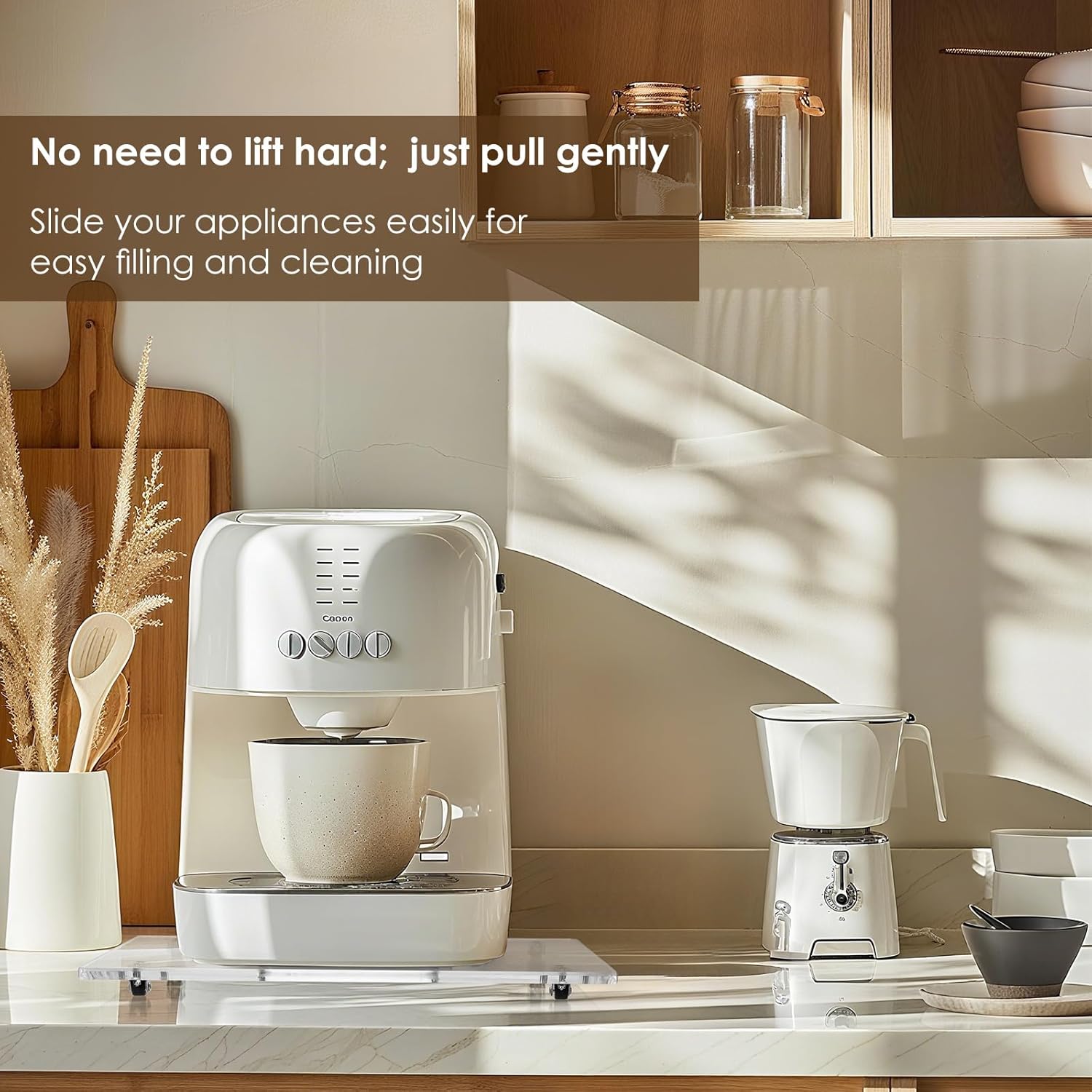 Appliance Sliders for Kitchen appliances Sliding Tray for Coffee Maker, Espresso Machines, Mixers Sturdy Kitchen Aid Sliders for Mixer - Duty Equipment with Rubber Wheels - 9.8" x 14" (Clear)