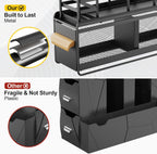 GSlife Cup and Lid Holder with Drawer - Metal Coffee Cup Dispenser with Straw Organizer, Narrow Coffee Bar Station for Countertop Kitchen Breakroom, Black