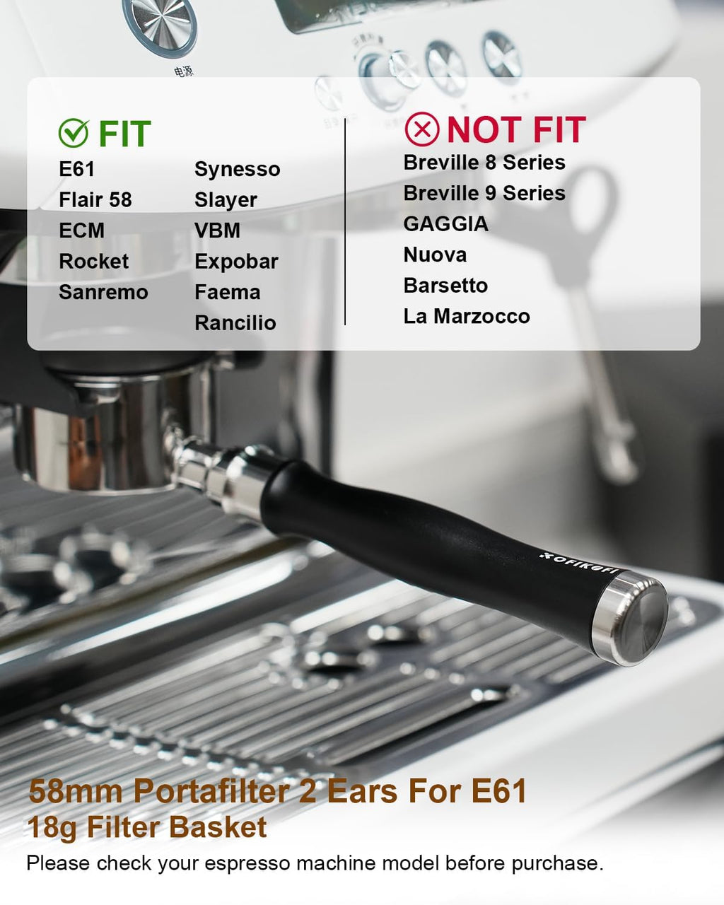 58mm Bottomless Portafilter For E61, Flair 58, ECM, Rocket, Sanremo, Synesso, Slayer, VBM Espresso Machine, 2 Ears Bottomless Naked Espresso Portafilter with 18g Filter Basket and Puck Screen