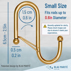 10-Pack Metal S Hooks for Hanging – Heavy-Duty S-Shaped Hooks with Safety Buckle – Fits Bars up to 0.6 In – Anti-Drop Hook for Kitchen, Pot Racks & Towel Bars – Gold (Small)