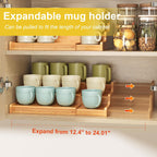 3-Tier Expandable Bamboo Mug Holder For Countertop Coffee Cup Holder Display Mug Organizer Mug Rack for Coffee Bar Organizer Mug Shelf for Cabinet for Kitchen, Home
