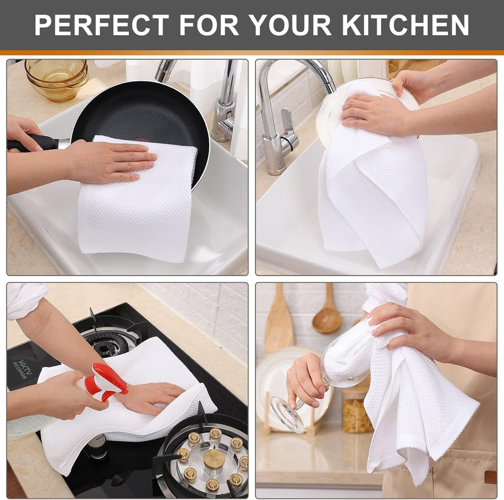 Kitinjoy 100% Cotton Waffle Weave Kitchen Towels, 12-Pack Super Soft and Absorbent Dish Towels for Drying Dishes, Kitchen Hand Towels, 13 in x 28 in, White