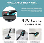 nacena Shower Scrubber with Long Handle, 3 in 1 Tile Tub Scrubber Brush with 3 Detachable Cleaning Heads Adjustable Handle Shower Cleaner Brush for Bathroom, Kitchen, Toilet, Wall, Sink, Black