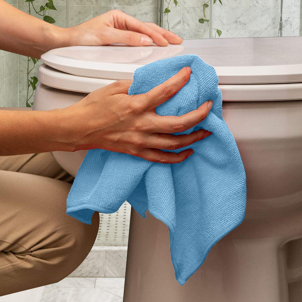 Avalon Towels Microfiber Cleaning Cloths (Value Pack of 48) Size 16" x 16", Highly Absorbent Cleaning Rags, Lint Free Cleaning Towels, Reusable and Washable, Microfiber Towels for Cars (Blue)