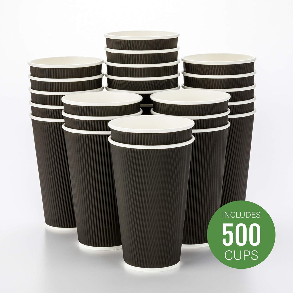 Restaurantware 12 Ounce Double Wall Disposable Coffee Cups, 500 Insulated Black Paper Tumblers with Rolled Rim Design, Lids Sold Separately for Hot Drinks like Tea, Hot Chocolate and More