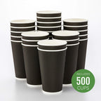 Restaurantware 12 Ounce Double Wall Disposable Coffee Cups, 500 Insulated Black Paper Tumblers with Rolled Rim Design, Lids Sold Separately for Hot Drinks like Tea, Hot Chocolate and More