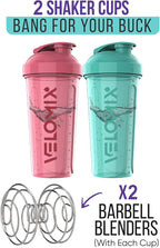 '-2 Pack- 28 oz Protein Shaker Bottles for Protein Mixes - 2x Wire Whisk | Leak Proof Shaker Cups for Protein Shakes | Protein Shaker Bottle Pack (Pink/Turquise)