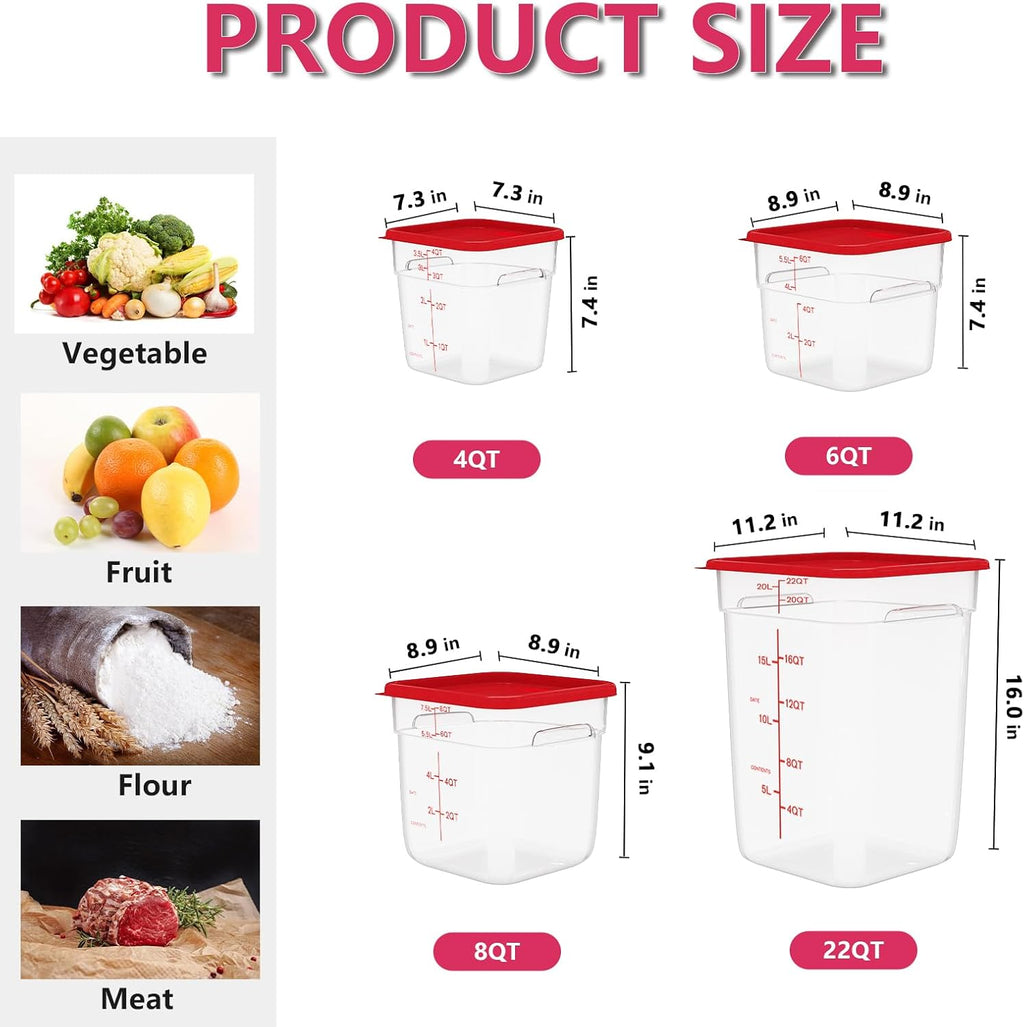 4 Pack 8 Quart Square Clear Food Storage Containers with Lids Cereal Containers Storage Airtight Food Storage Containers for Restaurant Kitchen Home