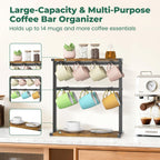 EsLuker.ly Coffee Mug Holder Cup Tree Rack for Countertop, 2 Tier Rustic Wood Coffee Bar Station Organizer Narrow Display Stand for Kitchen Office, Hold 14 Mugs with Sturdy Base, Free Up Counter Space