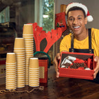 Yaomiao 200 Pcs 4 oz Disposable Espresso Coffee Cups Ripple Corrugated Paper Insulated Hot Cups for Party Cold Drinks Hot Beverage Tea(Kraft Paper Color)