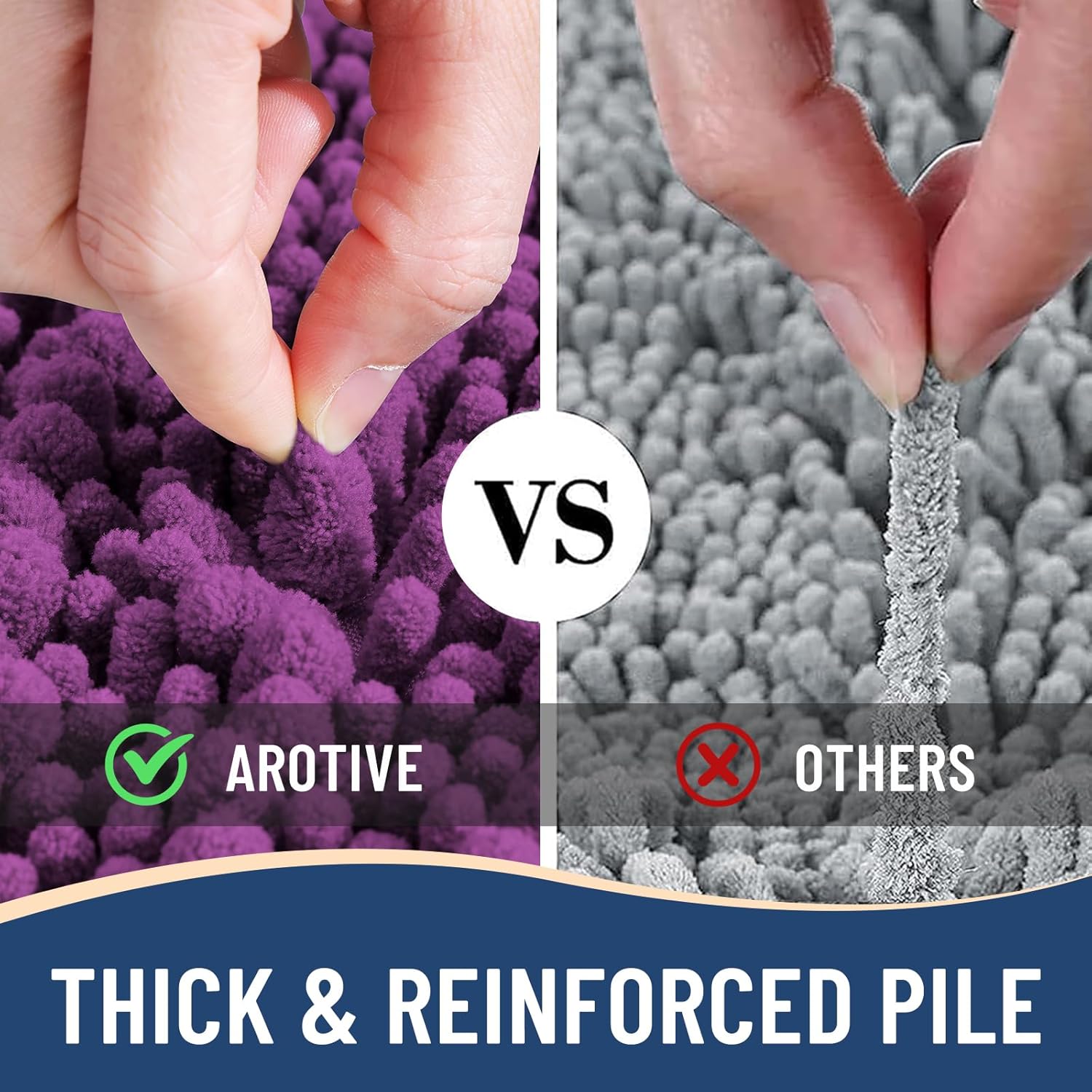 Arotive Luxury Chenille Bathroom Rug Mat, Extra Soft Thick Absorbent Shaggy Bath Rugs, Non-Slip Machine Wash Dry, Plush Bath Mats for Bathroom, Shower and Tub, 30x20, Purple