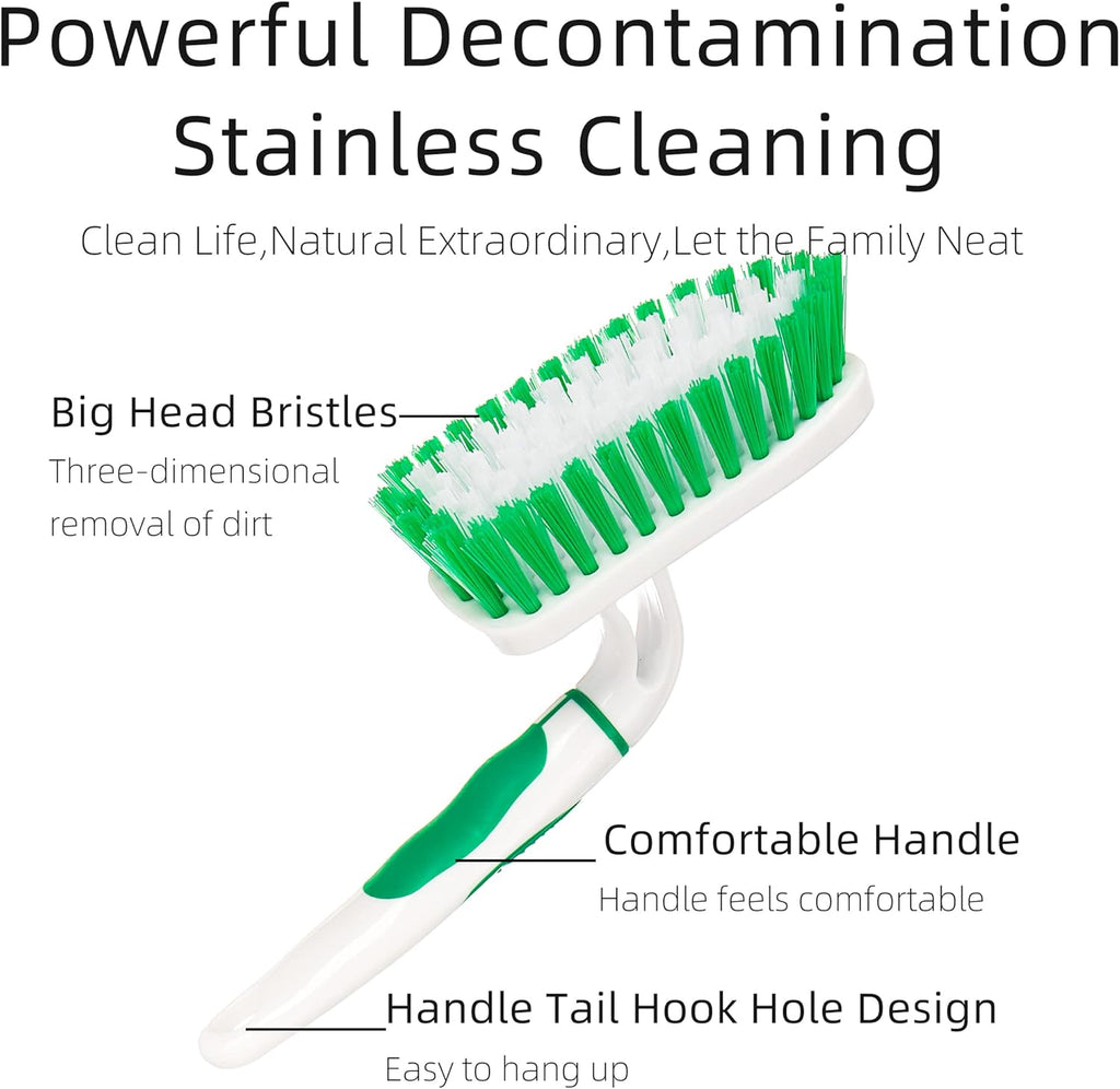 2-Pack Scrub Brush for Cleaning with Long Handle,Medium Firm Brush Bathroom Cleaning Supplies and Bathtub Cleaner and Shower Cleaning Brush,Multi-Scene Use for Kitchen or Carpet Brush,White&Green