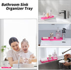 Silicone Bathroom Soap Dishes with Drain Spout-Bathroom and Kitchen Sink Organizer,Sponge Holder,Dish Soap Tray,Perfect for Dispenser,Scrubber,Bottle,Cup on Sink or Counter-Rose 12"×4"