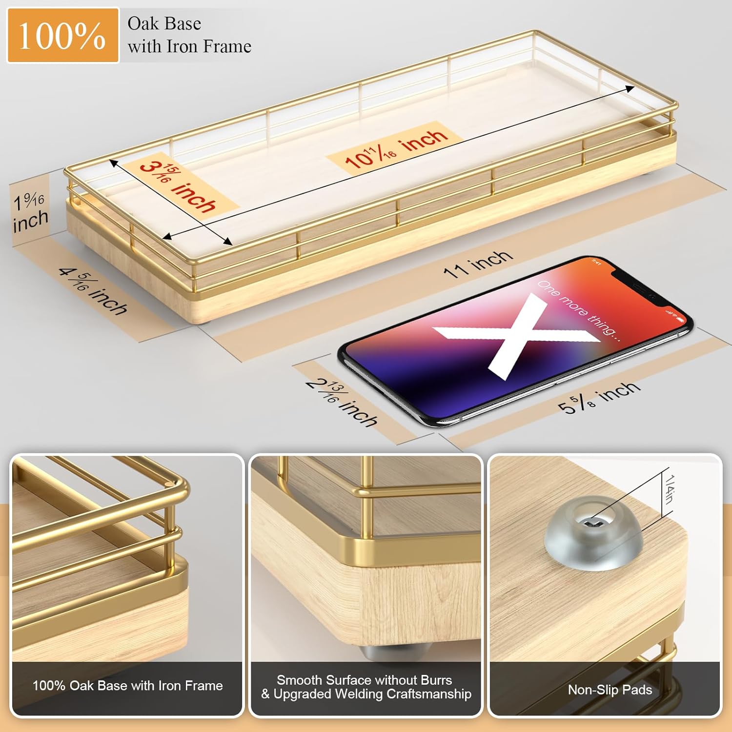 Wooden Decorative Tray, Oak 11.2" L Kitchen Countertop Soap Sponge Holder for Dresser Perfume Tray Jewelry Candle Nightstand Table Centerpieces for Dining Room Decor Natural