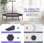 ANCHEER 50" Rebounder Trampoline for Adults With Bar, 550 LBS Mini Trampoline Quiet Exercise Bungee Jumping Cardio Trainer Workout