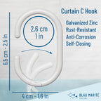 12 Metal Shower Curtain Hooks, Rust-Proof Decorative C-Shaped Curtain Hooks for Bathroom, White Shower Curtain Rings, Fits Rods Up to 1 Inch (C, White)