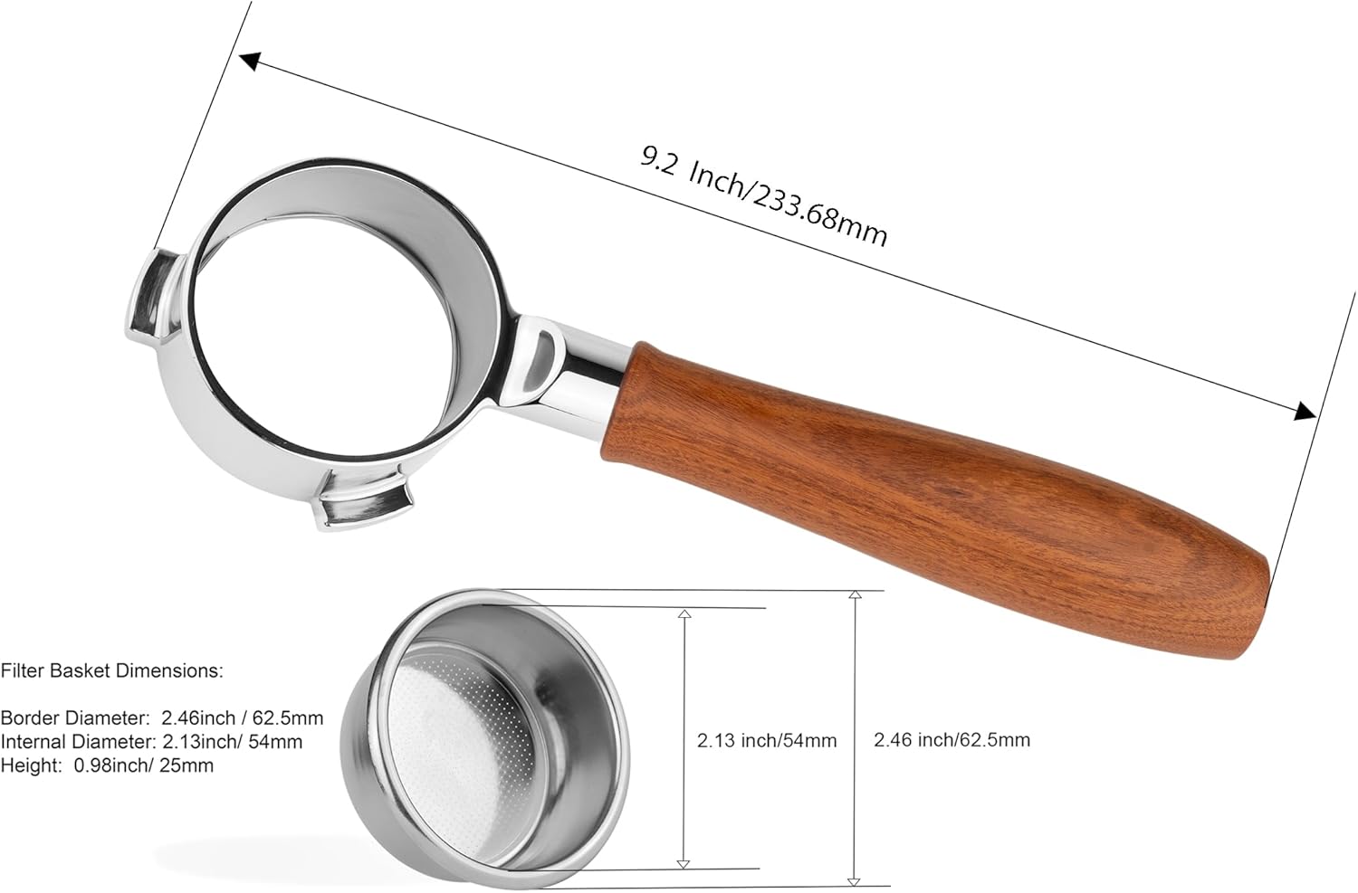 LILQ 54mm Naked Bottomless Portafilter Compatible with Breville Barista Express, Barista Pro, Bambino, and More – 18-20g basket included (Rosewood Smooth, 54mm)