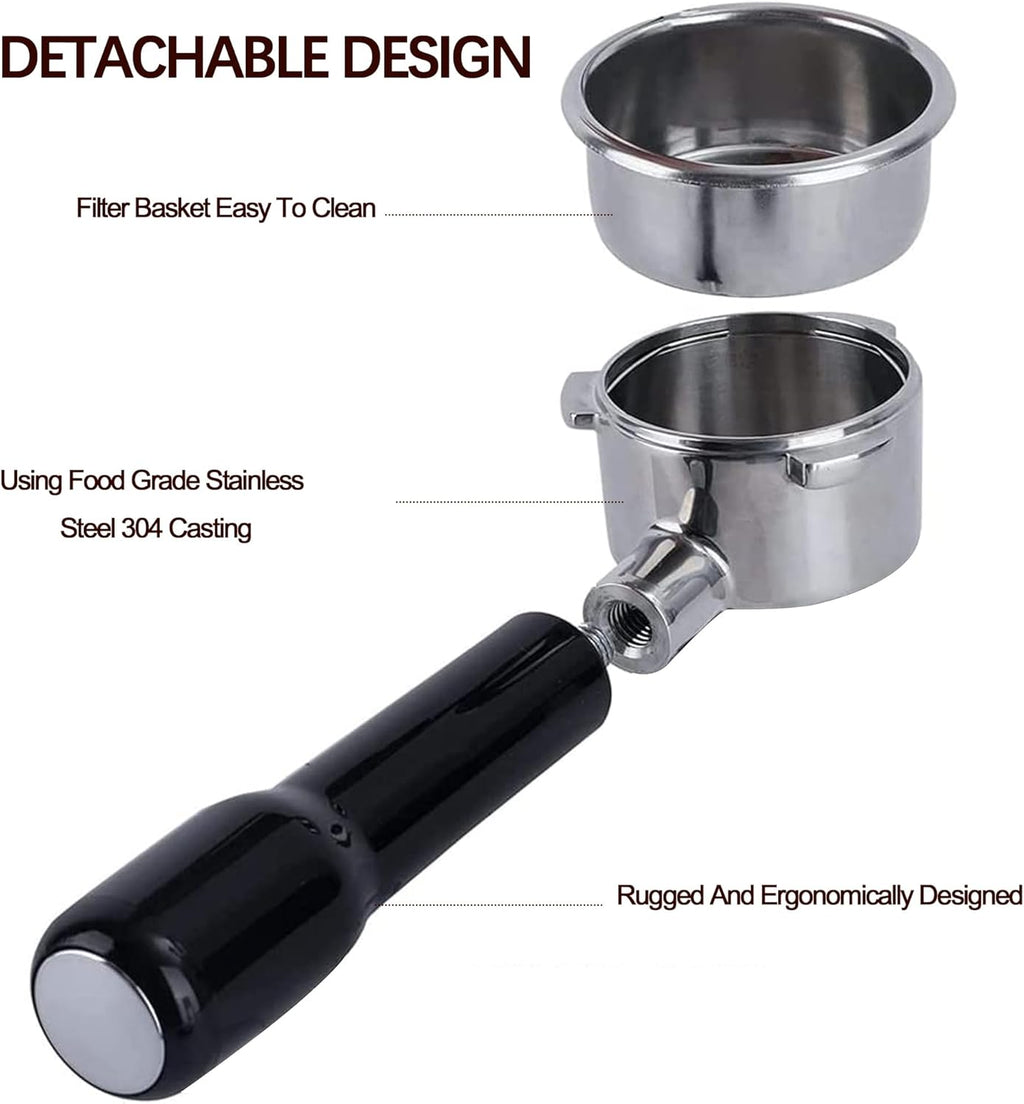 51mm 3 Ears Bottomless Portafilter for Delonghi Dedica EC680/EC685/EC785/EC820/EC850/EC860 SMEG Espresso Coffee Machine, Stainless Steel Basket Included ABS Handle Black