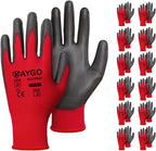 KAYGO Safety Work Gloves PU Coated for women, 12 Pairs Seamless Knit Glove with Polyurethane Coated Smooth Grip on Palm and Fingers, Ideal for General Duty Work, KG11P (Small, Red)