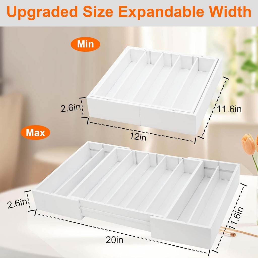 MinBoo Bamboo Drawer Organizer - Expandable K Cup & Pods Holder, Coffee Pod Storage, Tea Organizer, Versatile Kitchen Accessory Organization and Storage,White