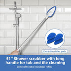 Qaestfy Shower Bathtub Tub Tile Scrubber Cleaning Brush with 51'' Handle, 5 Non-Scratch Scouring Pads, Adjustable Long Handled Scrub Brush for Cleaning Shower Bathroom Vessel Sinks Toilet Wall Floor