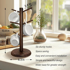 Wooden Mug Holder Tree, Coffee Cup Holder, Mug Organizer with 6 Hooks (Burnt)