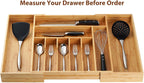 Umilife Extra Large Expandable Kitchen Siverware Utensils Drawer Organizer, 19" Deep for Big Drawer, Adjustable Bamboo Wood Drawer Divider with Curved Grooves, Cutlery Tray Flatware Holder