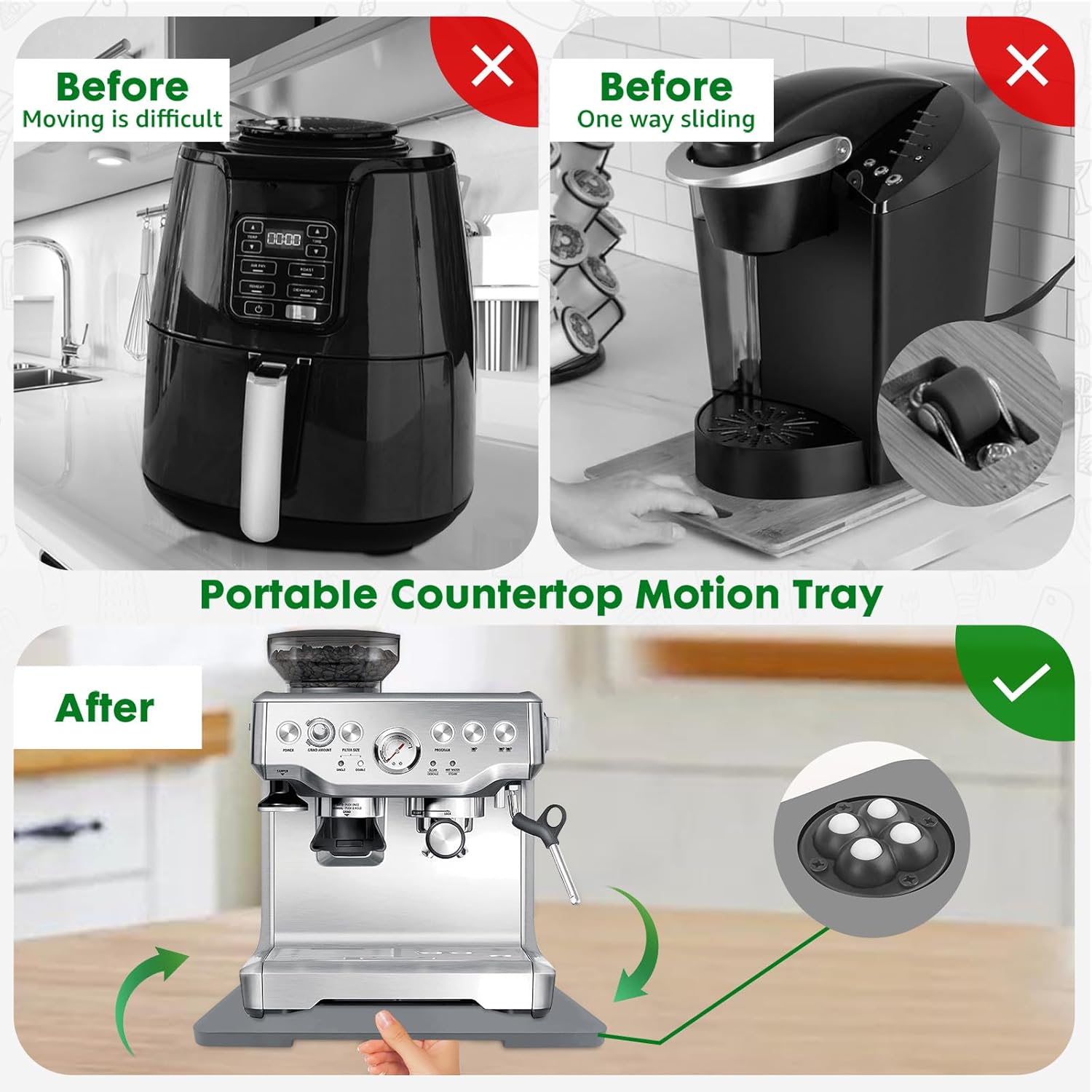 Appliance Slider 360° Rolling Tray for Coffee Maker- Bamboo Coffee Pot Slider Tray for Countertop Rotation Sliding Tray with Wheels, Appliances Mat Easily from Under the Cabinet, Gray (15.7"×13")