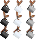 3 Pack Wood Coffee Mug Wall Rack with 9 Hooks Wall Mount Coffee Cup Holder Wooden Espresso Cup Holder Tree Brown Mug Stand Display Wall Mounted Cup Drying Rack for Kitchen Cafe