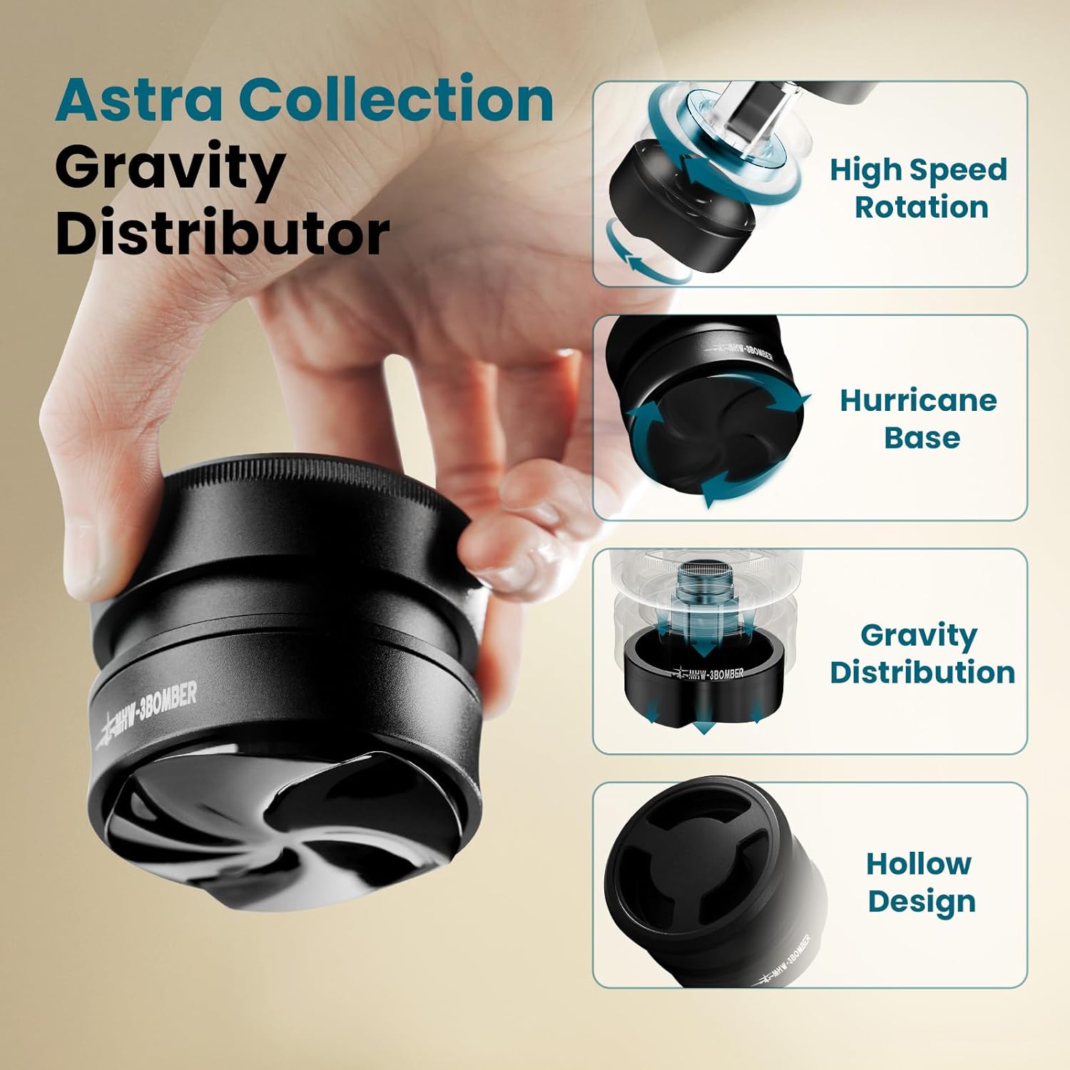 MHW-3BOMBER 58.5mm Espresso Coffee Distributor, Gravity Espresso Distribution Tool with Adaptive Height for Barista, Coffee Leveler Tools for 58mm Machine Portafilter, Astra Collection, T7021-OS