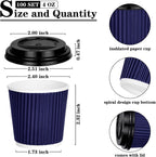 100 4oz Disposable Espresso Cups with Lids Ripple Corrugated Paper Disposable Coffee Cups Cups for Hot Chocolate, Tea, and Cocoa Drinks (Blue)