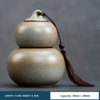Ceramic Airtight Canister 22 Oz /660ml,Gourd Shap 2 Layers Loose Tea Candy,Food Storage Jar for Coffee,Beans,Herb,Spices,Nuts -Stone White