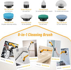 Qimedo 1500 RPM Electric Spin Scrubber with Two Batteries Q2 Pro, Cordless Battery Powered Shower Scrubber,Electric Tile Floor Scrubber with Display for Grout/Tile/Tub (Effortless Handle/8 Brushes)