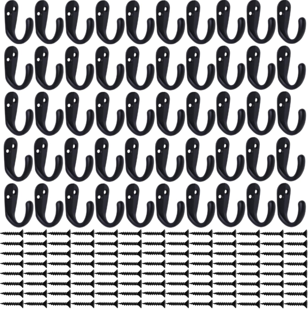 IBosins 50PCS Coat Hooks Wall Mounted Single Prong Robe Hook for Hanging Towel Hooks with 100 Screws for Cup, Mug, Bags, Hat, Cap, Scarf, Pet leashes