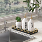 Wooden Decorative Tray, Oak 11.2" L Coffee Table Tray for Kitchen Countertop Soap Sponge Holder Candle Nightstand Table Centerpieces for Dining Room Decor Black Gold