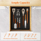 Lifewit Utensil Drawer Organizer, Expandable Cooking Silverware Tray for Kitchen Drawer, Adjustable Cutlery Flatware Holder, Plastic Spatula Tools and Gadgets Storage Divider, 2 Compartments, Black
