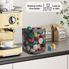 IBERG Rotating Utensil Holder & Coffee Pod Basket - 360° Spinning Base Mesh Metal Organizer for Kitchen Tools (Black Square)