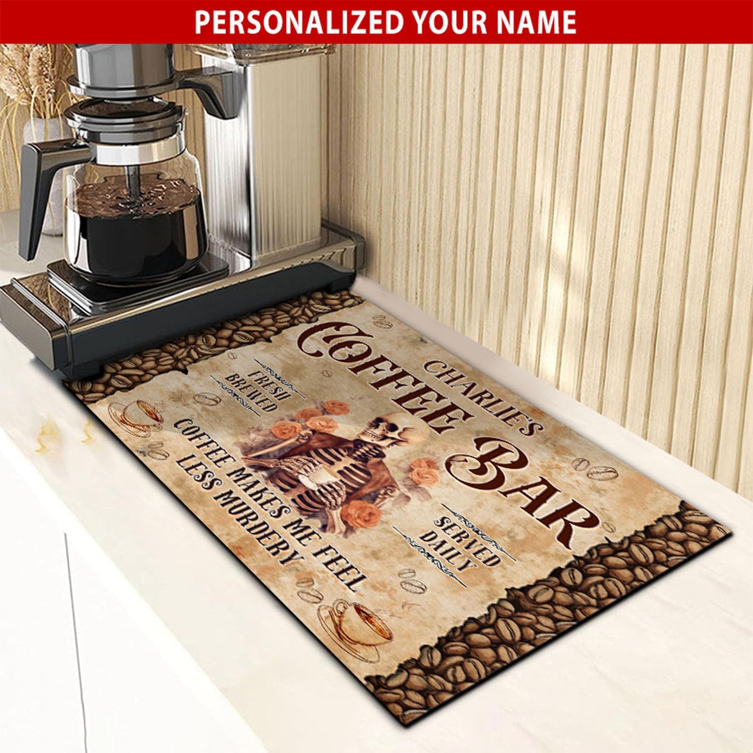 THUYPT Personalized Absorbent Coffee Mat for Counter, Coffee Drying Mat Coffee Bar Accessories, Kitchen Counter Coffee Maker Coffee Station Decoration (01)