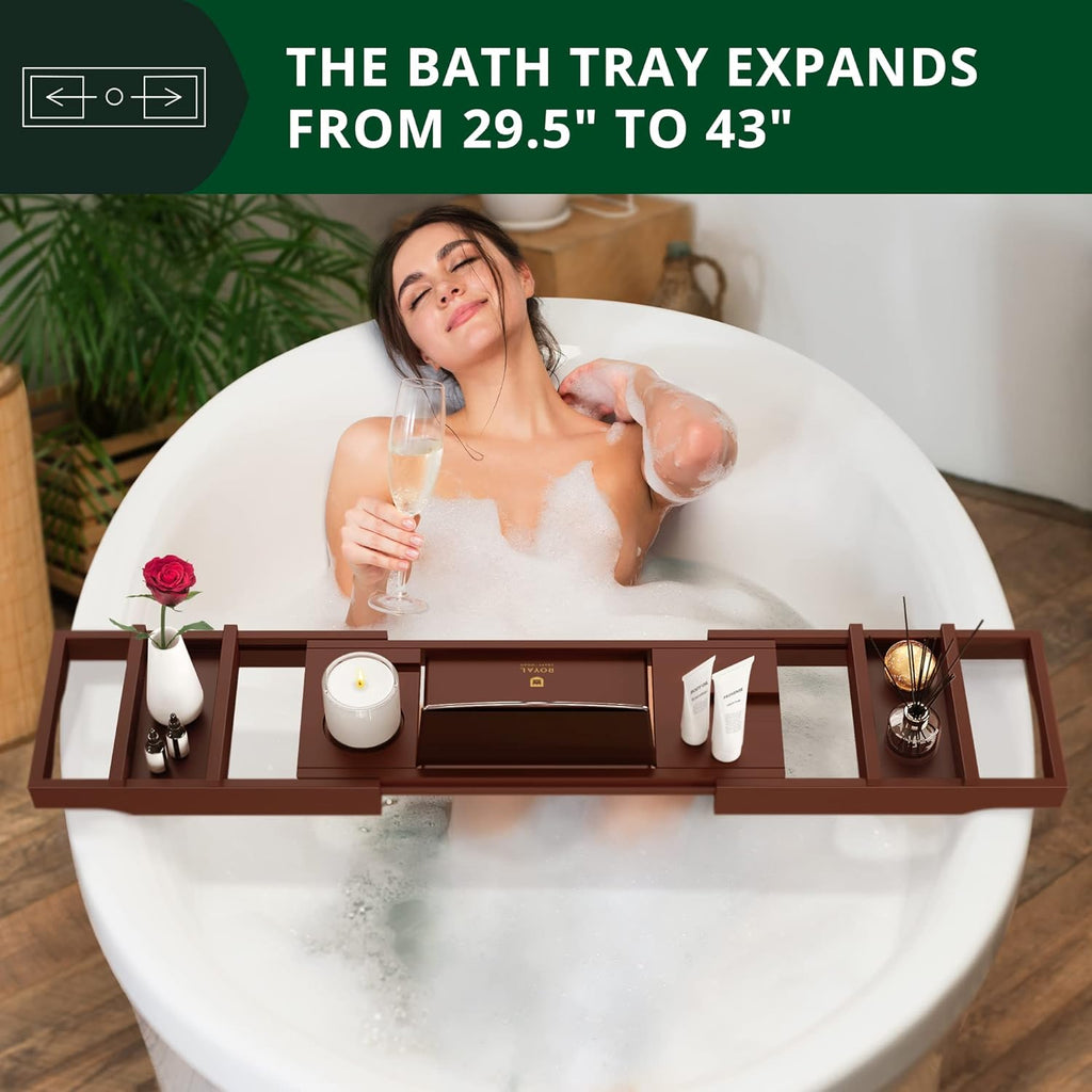 ROYAL CRAFT WOOD Non-Foldable Bathtub Tray - Wood Bath Tray for Tub, Bamboo Bathtub Shelf, Expandable Bath Table Trays, Luxury Bathroom Accessories for New Home & Unique Gift for Women
