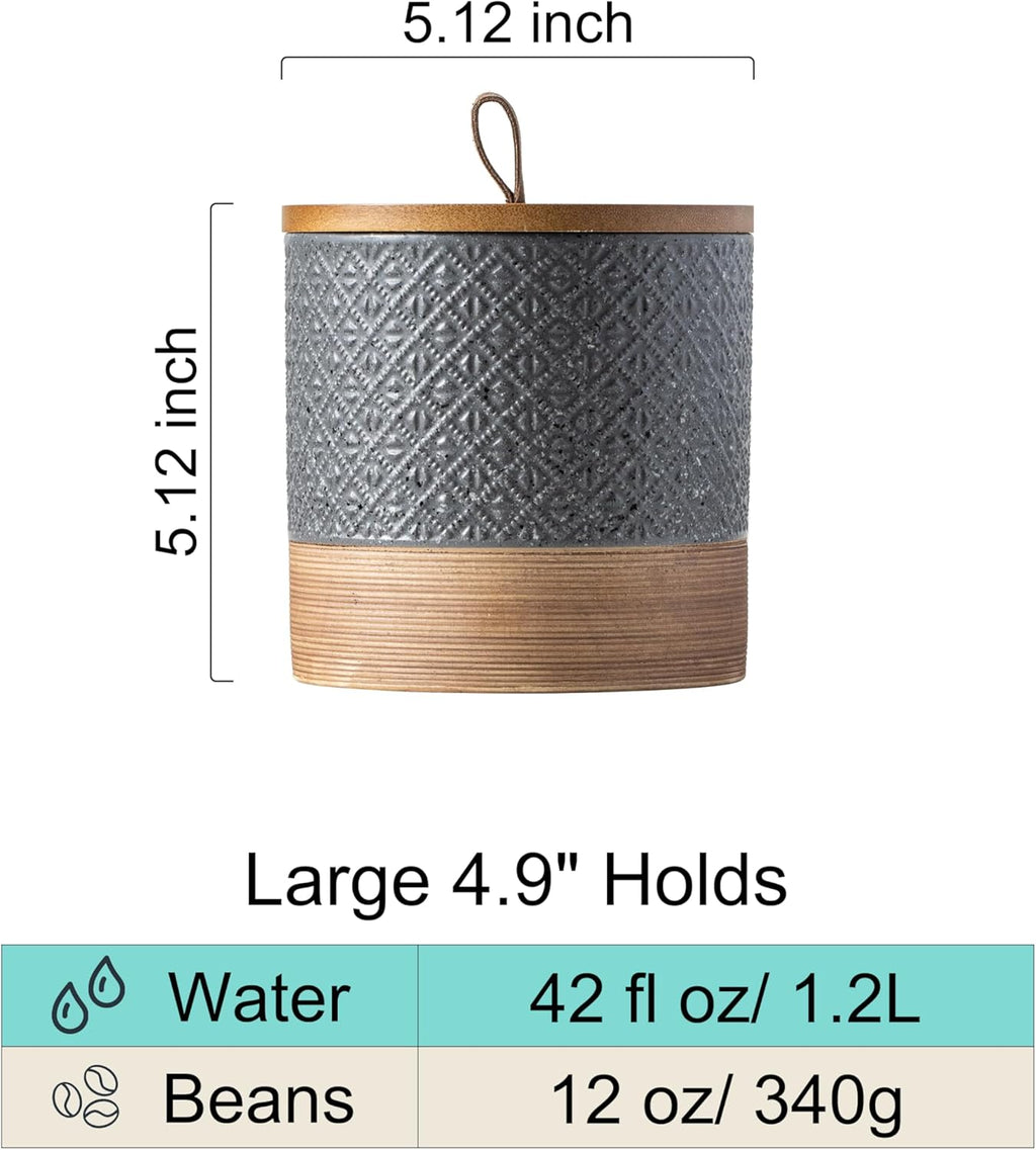 Ceramic Jar with Lid Airtight, Coffee Canister Kitchen Food Storage Jars for Spice Sugar Salt, Coffee Bar Accessories Decorative Container for Countertop - Gray & 42 fl.oz