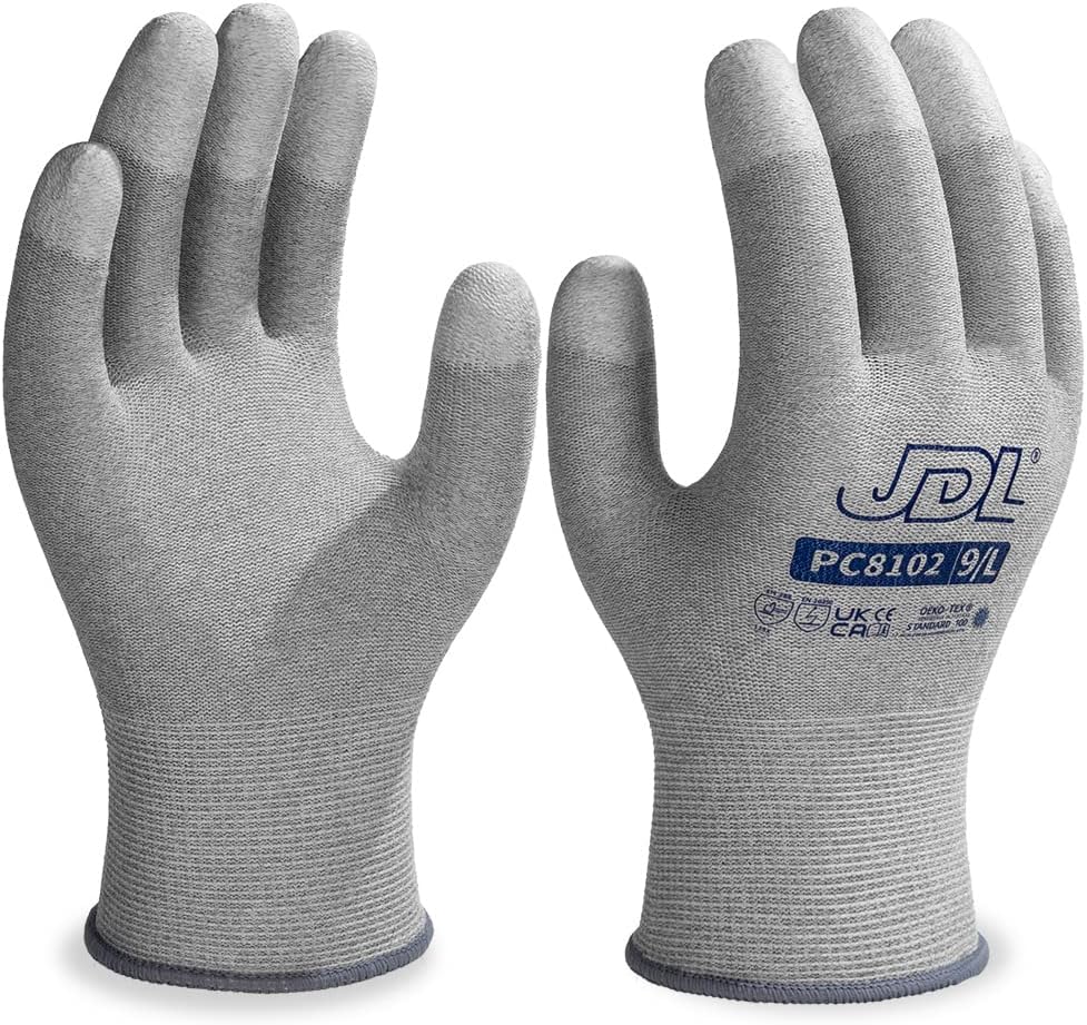 JDL ESD Work Gloves, Anti-Static Gloves for PC Building, 6 pairs, Computer Installation & Repair, High Resistance Carbon Fiber Gloves, Medium