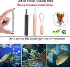 2 Pack Reusable Metal Straws Collapsible Stainless Steel Drinking Straw Travel Portable Telescopic Straw with Case for Cruise Ship Essentials Black/Rose Gold