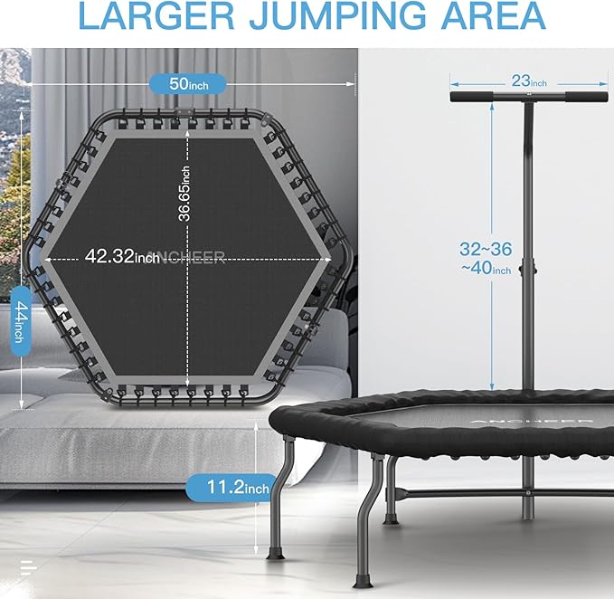 ANCHEER 50" Rebounder Trampoline for Adults With Bar, 550 LBS Mini Trampoline Quiet Exercise Bungee Jumping Cardio Trainer Workout